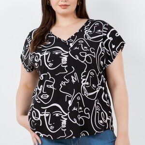 Print Top, short sleeve, plus size top, black color top, curves style